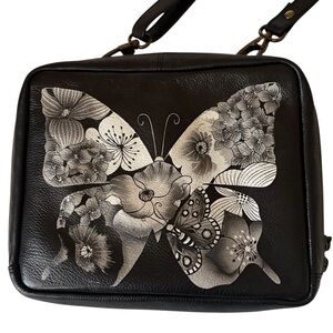 Anna by Anuschka handpainted Mosaic Butterfly Crossbody Organizer Bag, NWOT